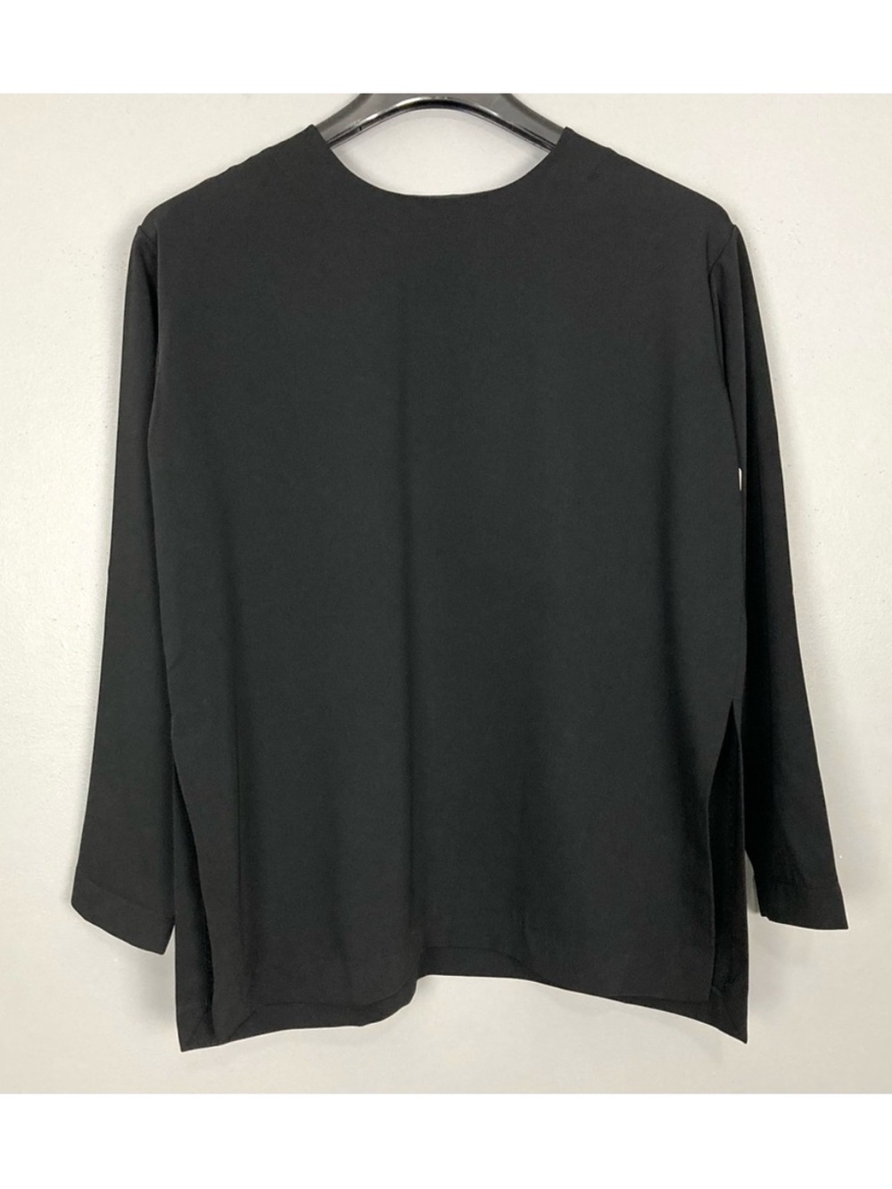 ROUCHA Tara Long Sleeve Top Women’s Size S Side Slits Back Zip Crepe Avant Garde